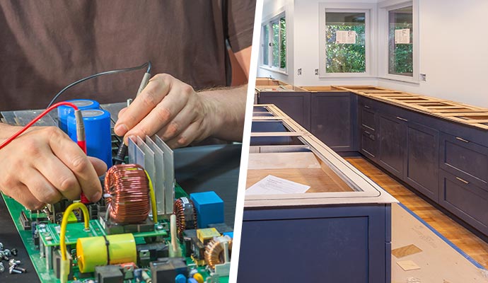 Collage of electronics and cabinetry restoration