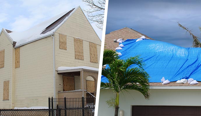 Collage of board-up and tarping service