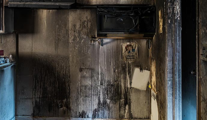 A fire damaged room