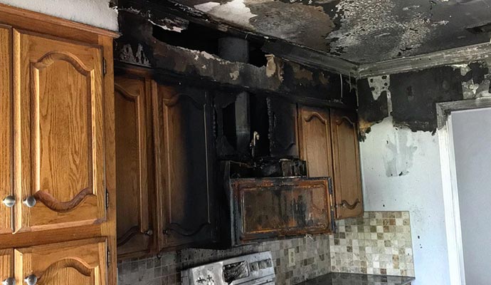 Smoke and soot damaged room