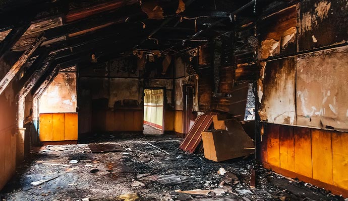 A smoke damaged room