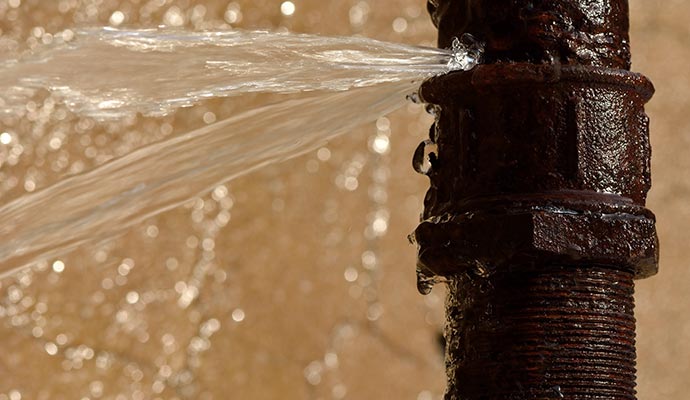 Water leaking out from a burst pipe