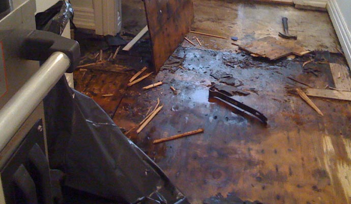 A water damaged floor